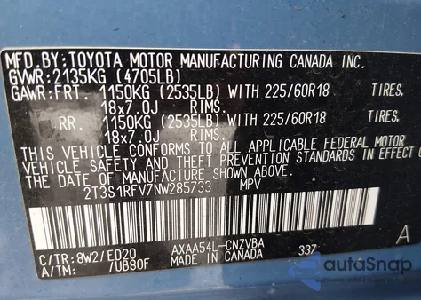 2022 Toyota Rav4 Trd Off Road z USA, uszkodzony, nr VIN 2T3S1RFV7NW285733